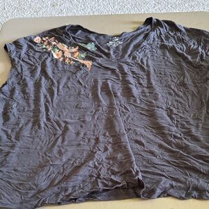 Torrid Charcoal Blouse with Floral Embroidery
